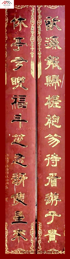 Câu đối thờ chữ Âu Hải báo quy tra- Hưu đình hữu vãn phúc